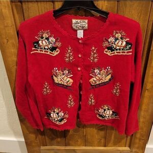 Vintage Heirloom Collectibles Ugly Christmas Cardigan Sweater Metallic sz Large